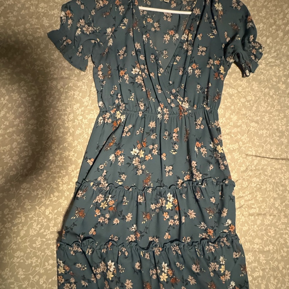 Inspired Hearts Teal Floral Wrap Midi Dress